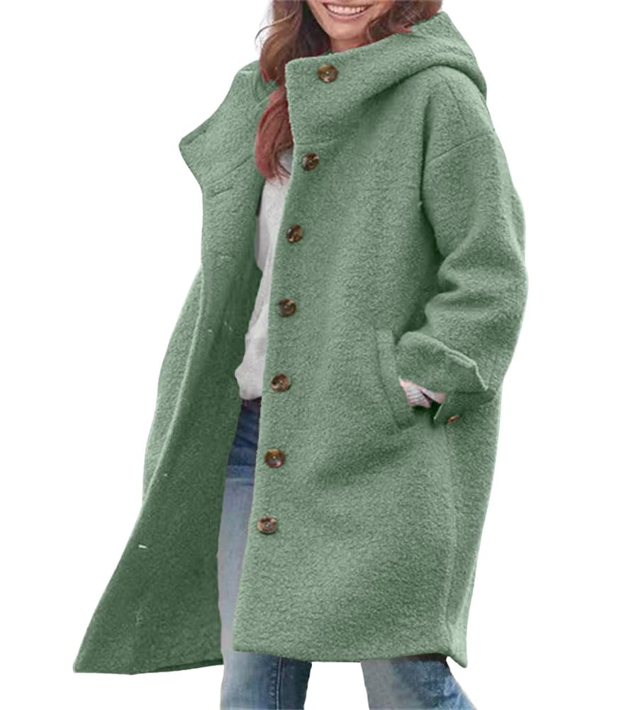 Chouuya Women's Winter Casual Long Wool Coat with Hood