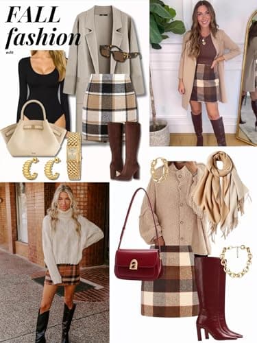 WIFFGO Women's High-Waisted Plaid Wool Mini Skirt