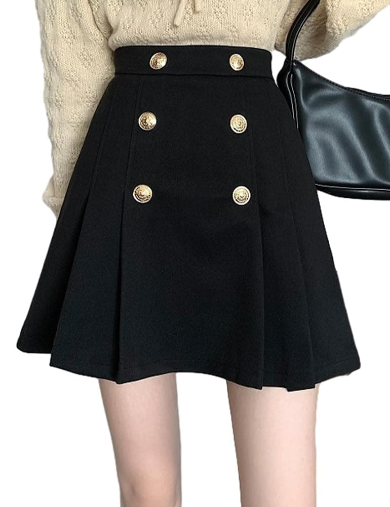 High Waisted Wool Mini Skirt for Women A Line Pleated Cute Skirt