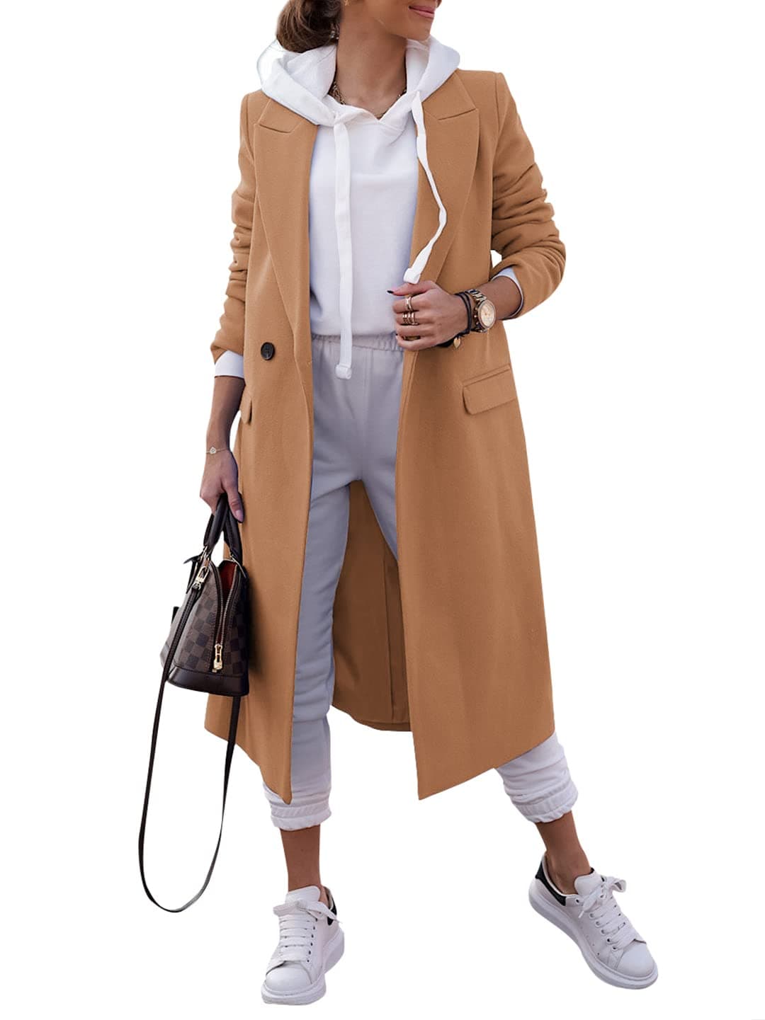Zwurew Women's Double Breasted Pea Coat Wool Blend Winter Jackets
