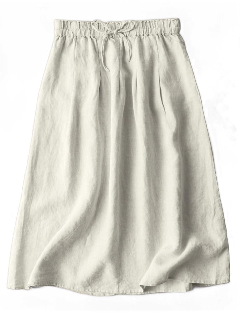 Linen Skirts for Women: A Line Casual Flowy Elastic High Waisted Drawstring Midi Skirt