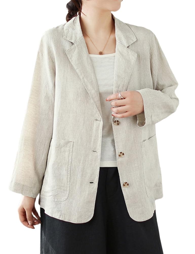 Womens Cotton Linen Blazer Casual Lightweight Suit Jackets