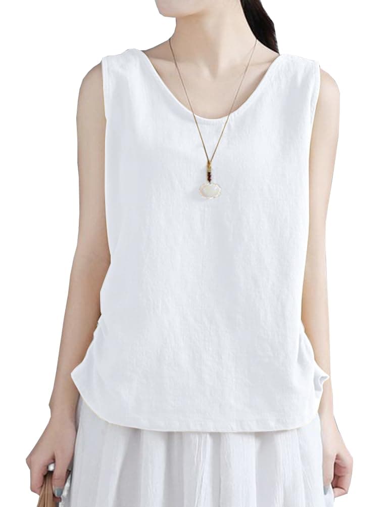 IDEALSANXUN Women's Linen Tank Tops Spring Summer V-Neck Casual Lightweight