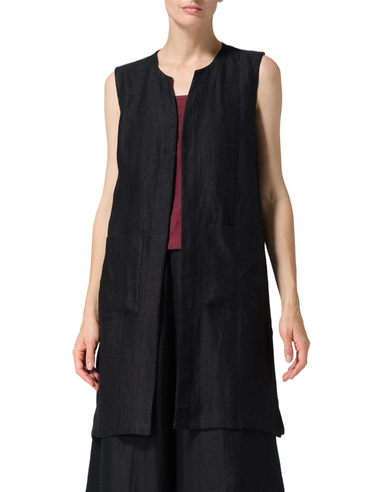 IDEALSANXUN Women Summer Linen Open Front Cardigan Vest Light