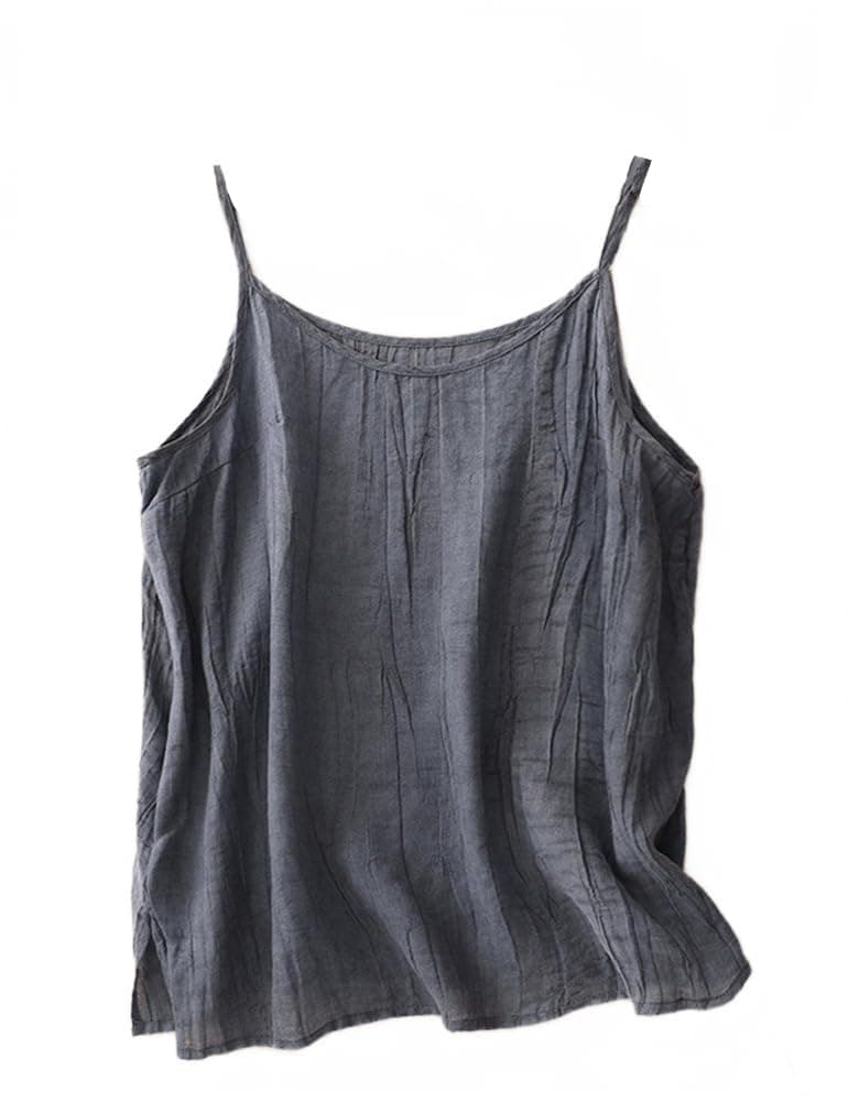 2024 Summer Women's Sleeveless Linen Camisole Top, Dark Blue XS