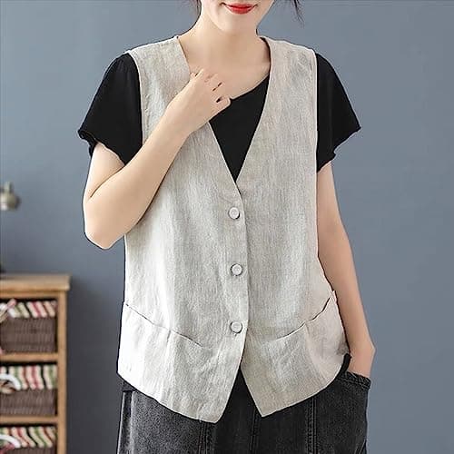 Lightweight Linen V-Neck Camisole Jacket for Women