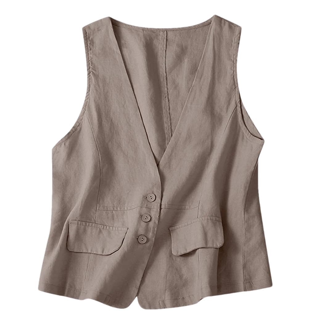 Vintage Deep V Neck Lightweight Sleeveless Coat for Women