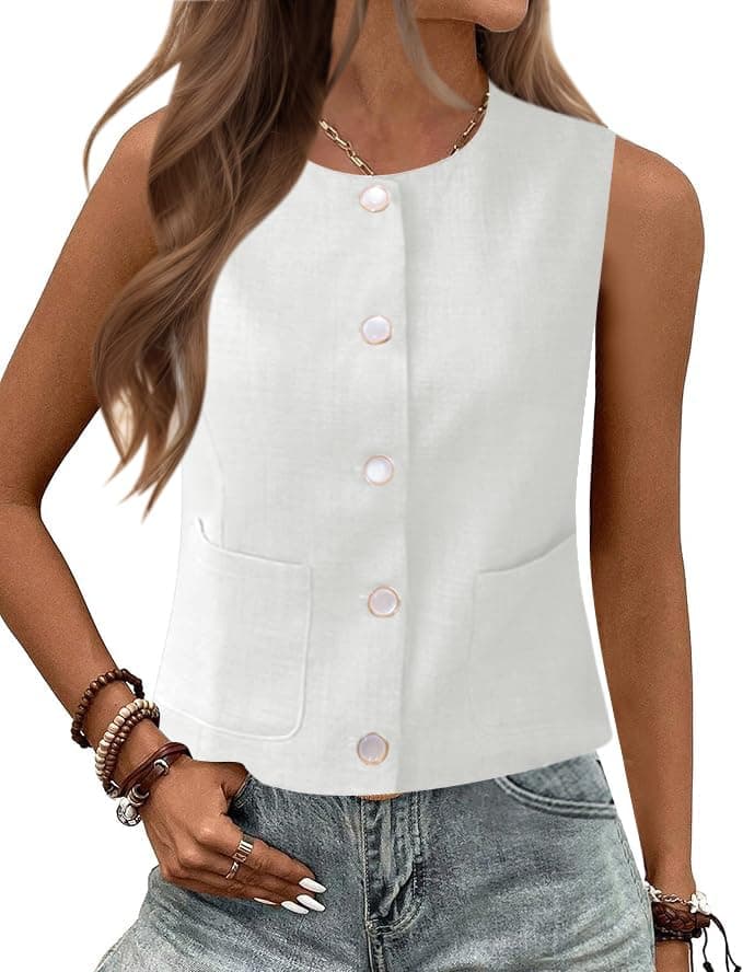 Rapbin Women's Sleeveless Button Down Vest Tops Casual Business Outfits