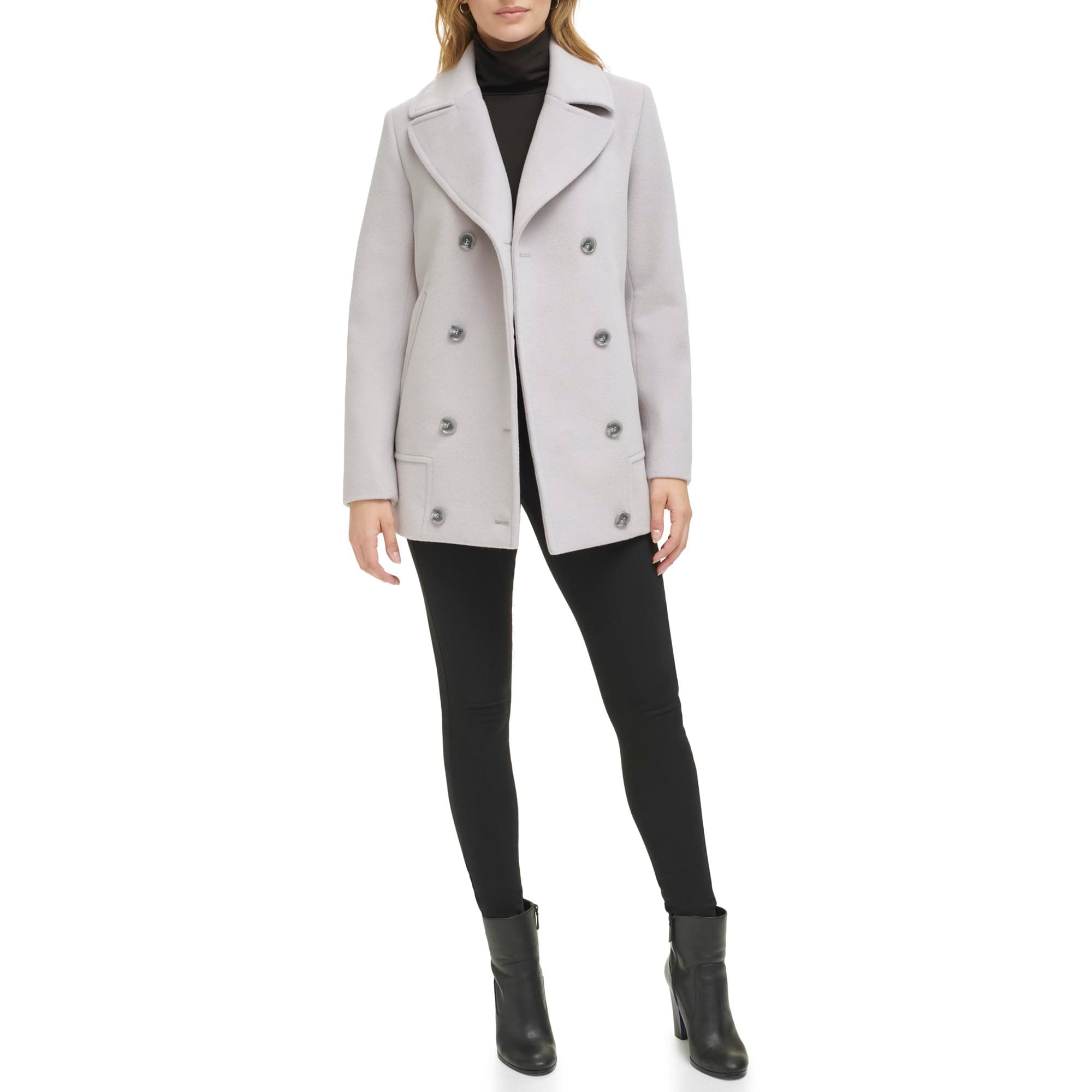 Kenneth Cole Women's Wool Coat with Double BREAST Notch Collar Button Details