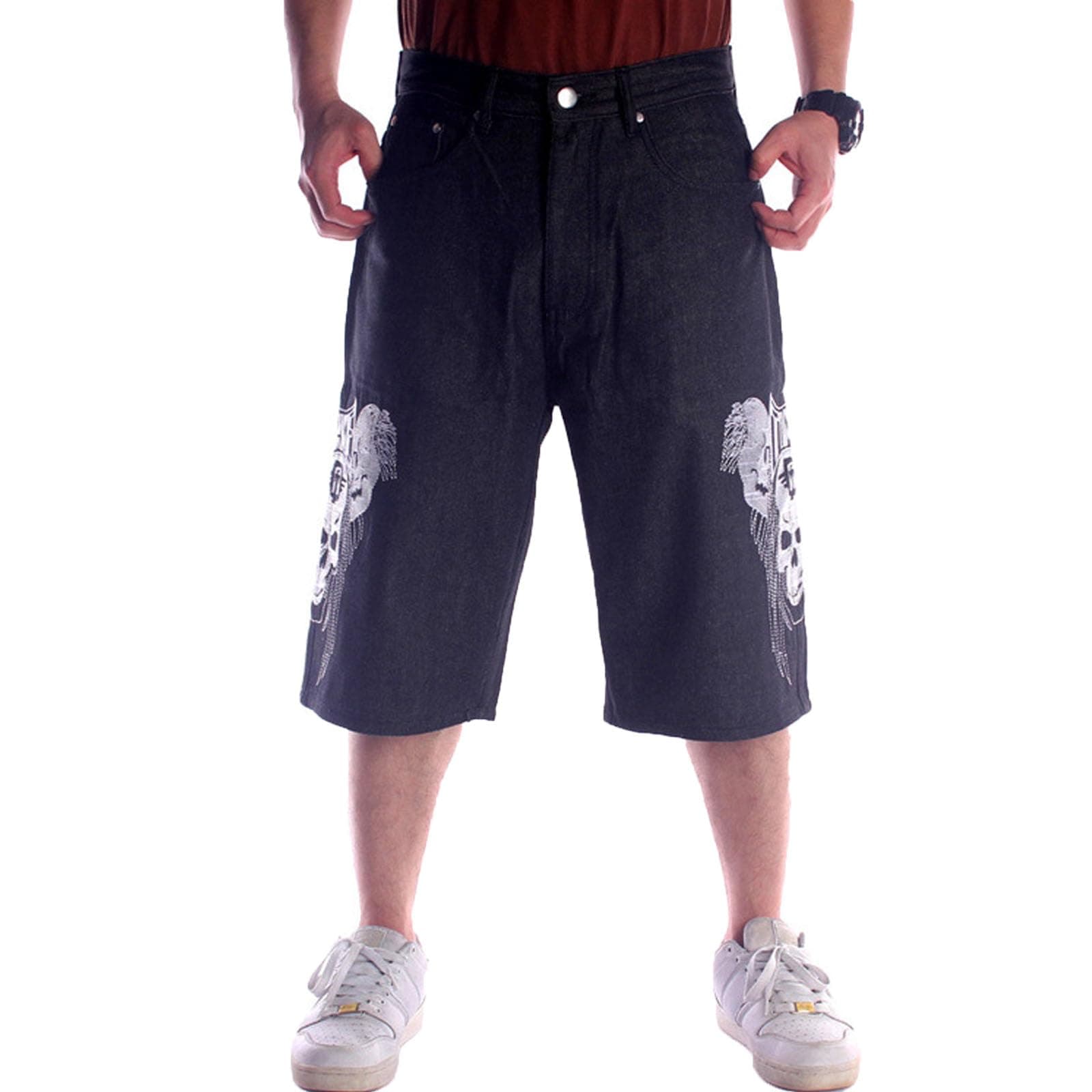 POOPMOOM Men's Casual Baggy Denim Jorts Jeans Skateboard Cargo Shorts