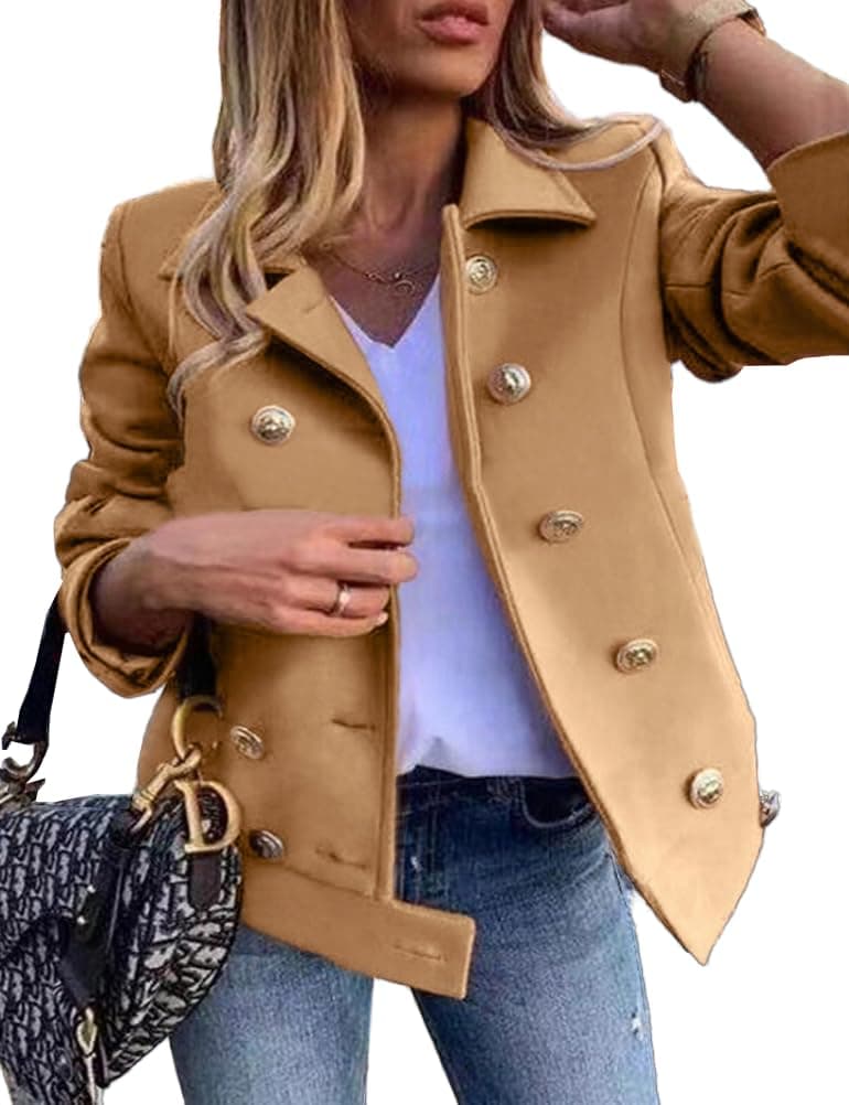 IDEALSANXUN Women's Cropped Wool Peacoat Trench Coat Casual Outwear
