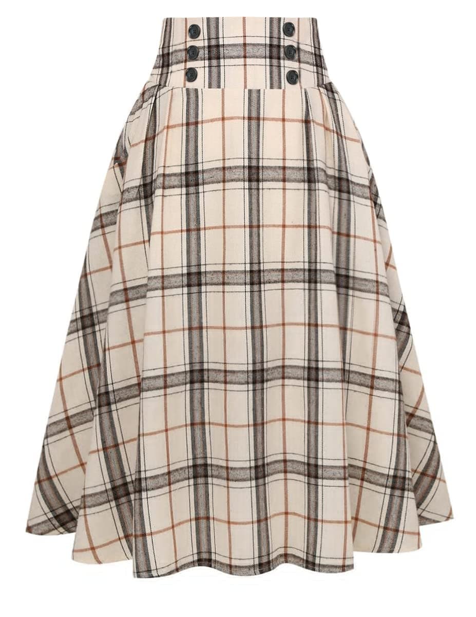 High Waist Aline Pleated Plaid Skirt for Women