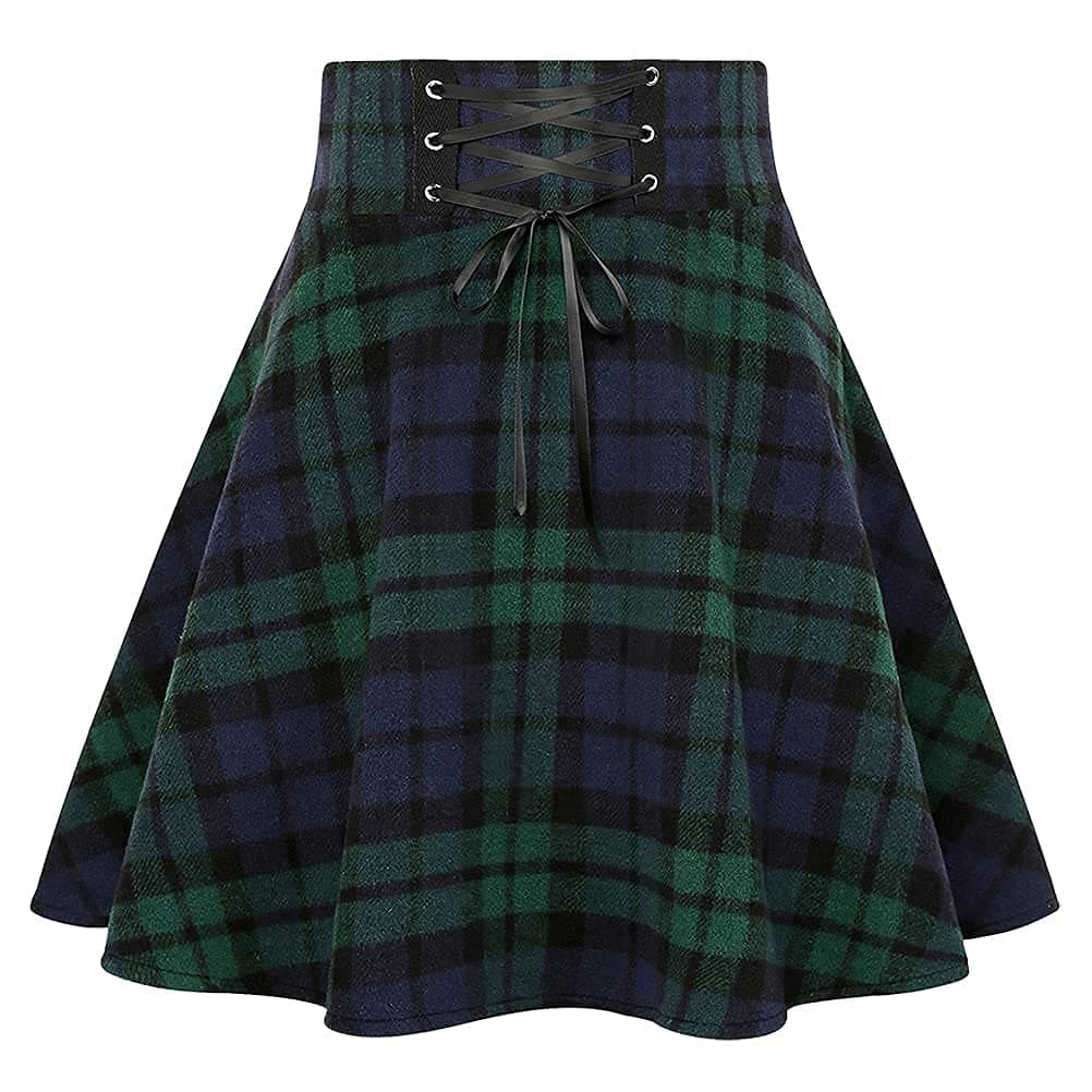 Wool Plaid Mini Gothic Skirts for Women
