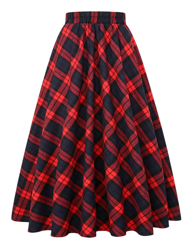 Women's Plaid A-line Midi Pleated Skirt