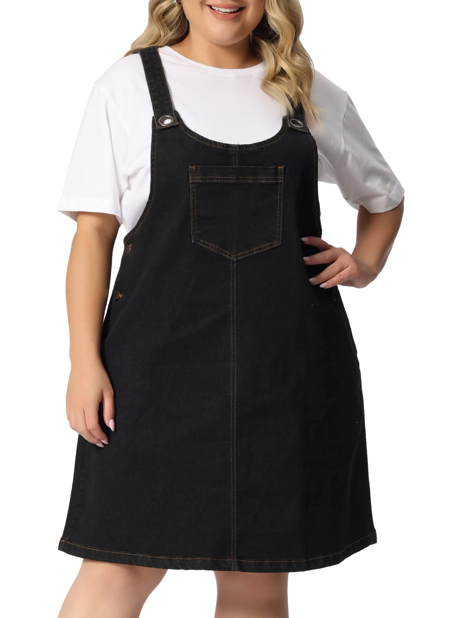Agnes Orinda Plus Size Women's Denim Overall Bib Dress