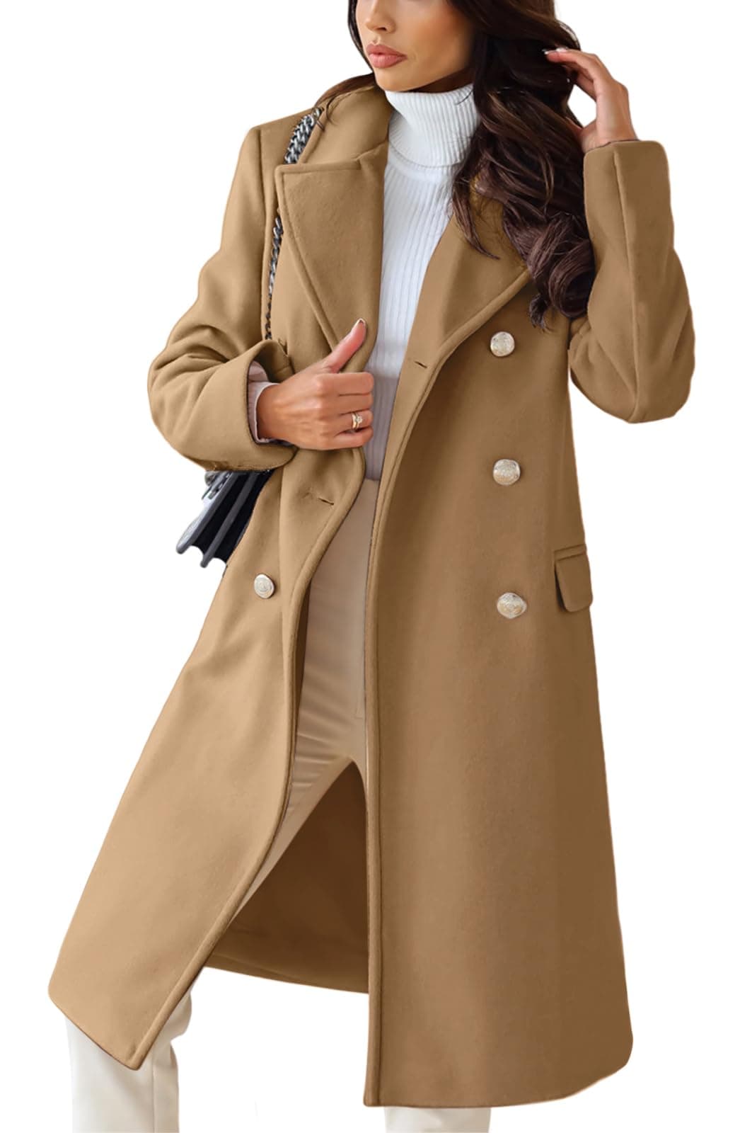 CHARTOU Women's Warm Double-Breasted Wool Blend Winter Trench Coat