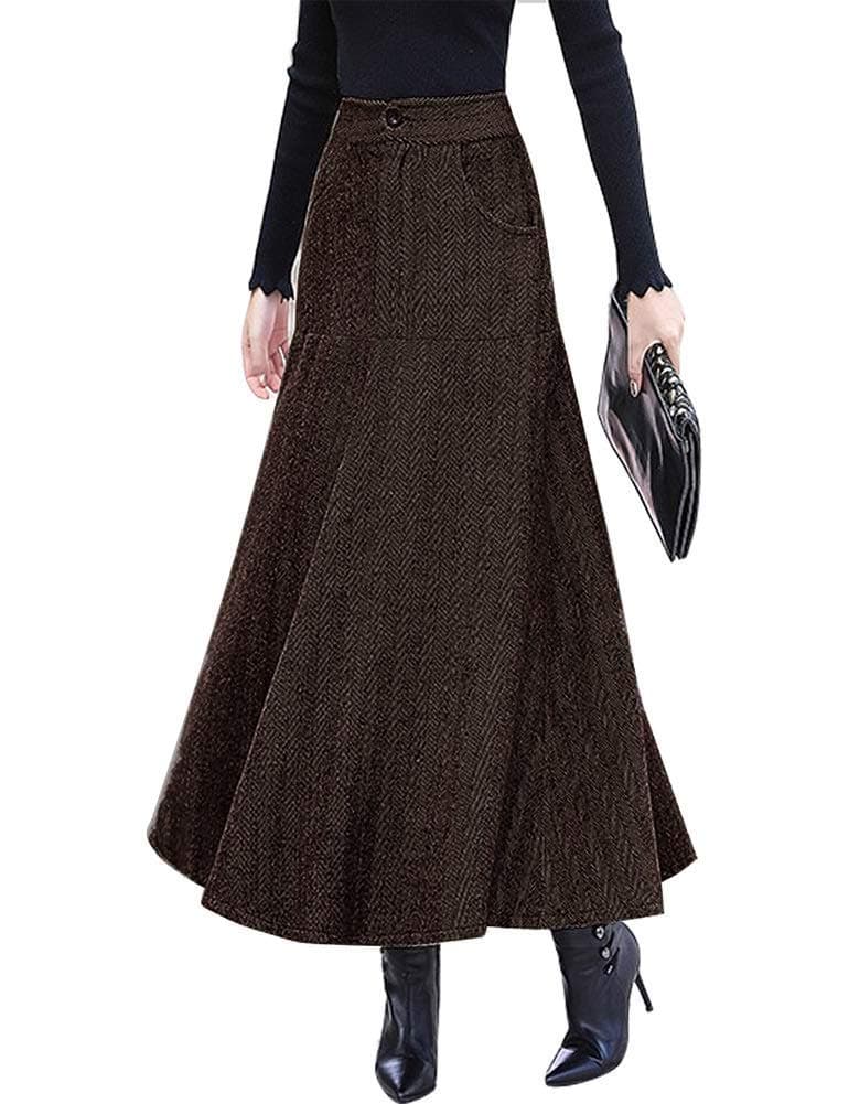 IDEALSANXUN Women's High Waist Vintage Pleated Wool Skirts for Fall and Winter