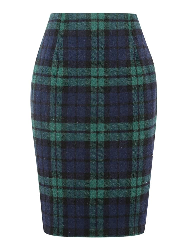 Womens Plaid Wool Pencil Skirt for Fall and Winter