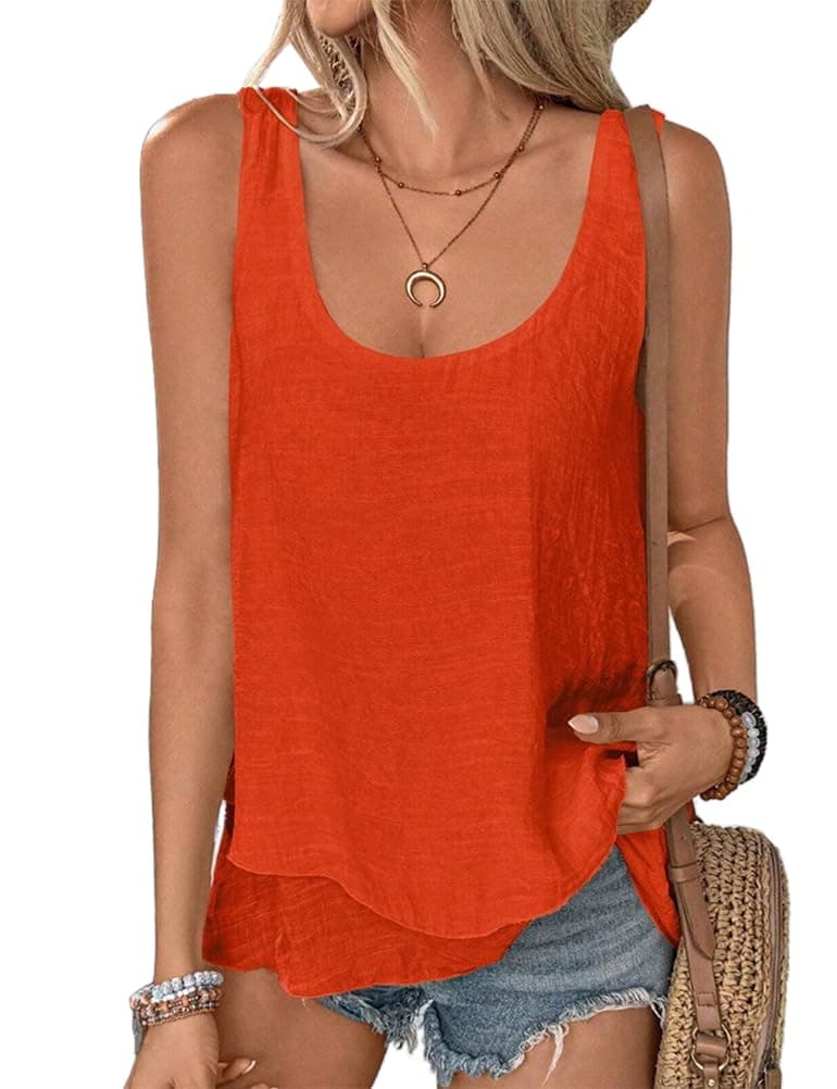 IDEAL SanXun Women's Linen Tank Tops Sleeveless Square Neck Casual Vest Shirt