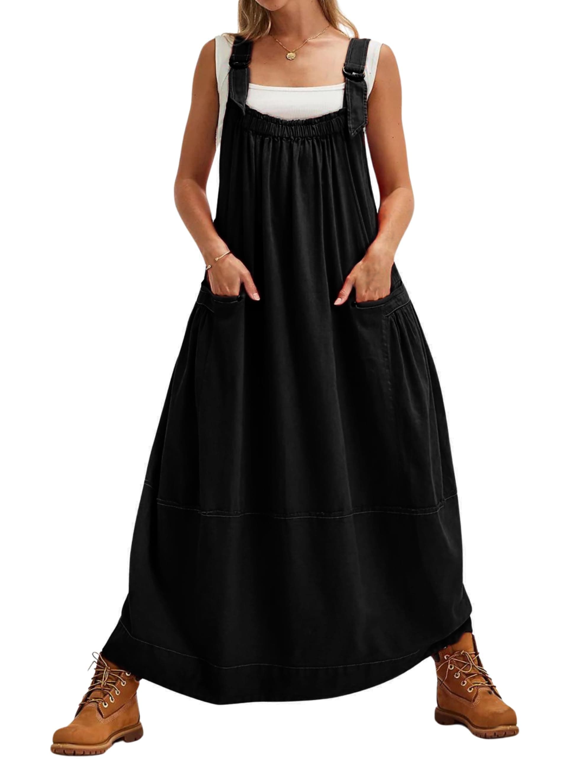 Yeokou Women's Midi Travel Dress with Adjustable Straps and Big Pockets