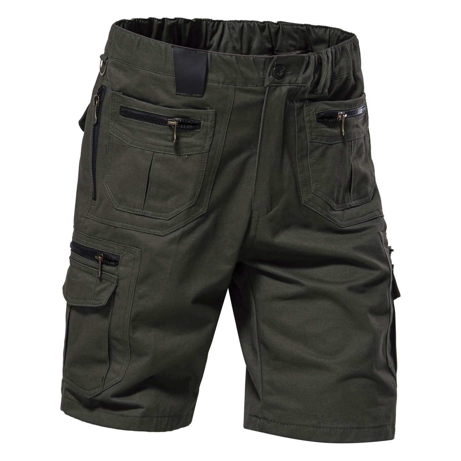 Mylldey Mens Regular Fit Elastic Waist 12 Pockets Cotton Cargo Shorts