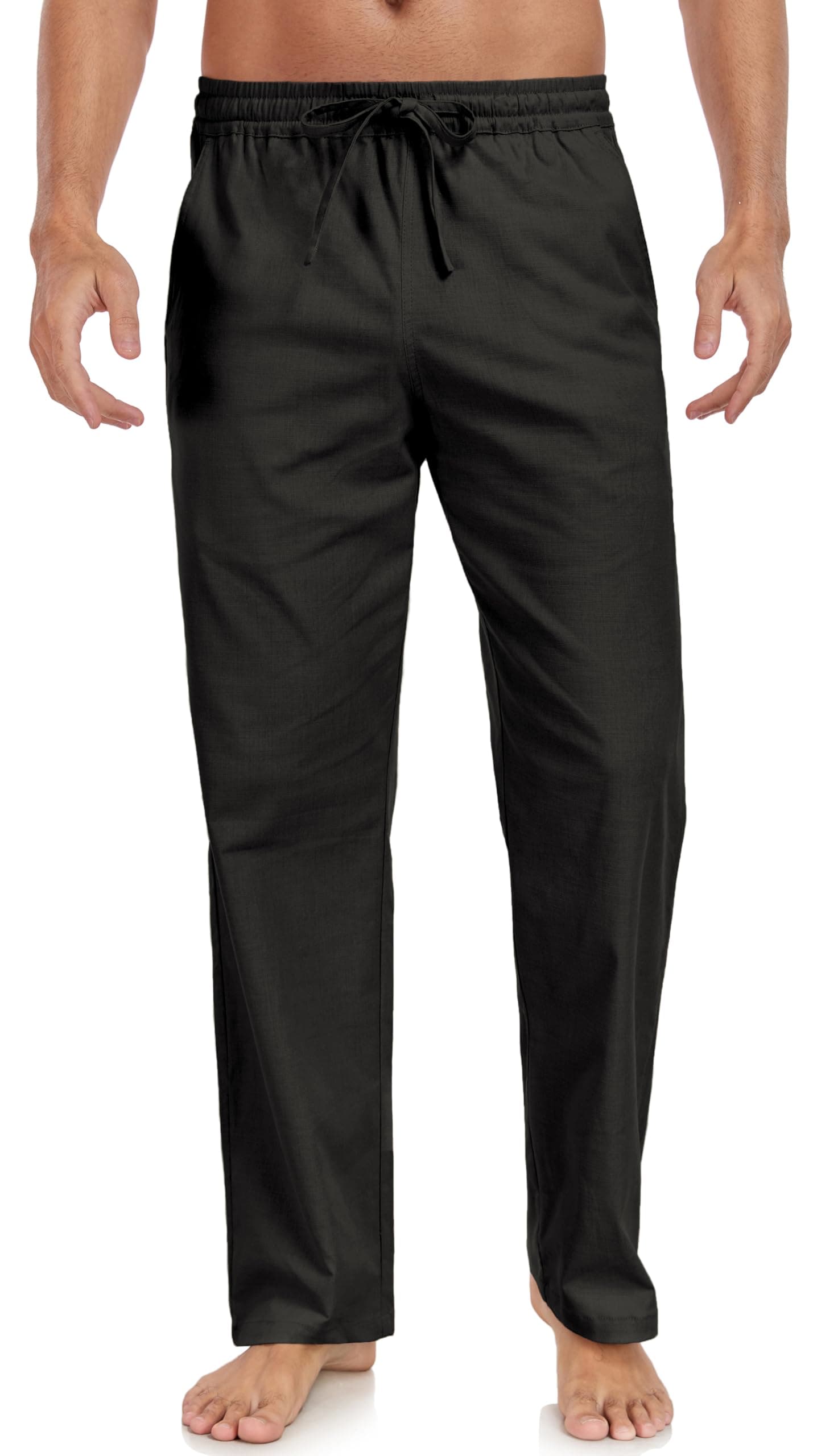 Janmid Men's Casual Linen Pants Elastic Waist Drawstring Yoga Beach trousers