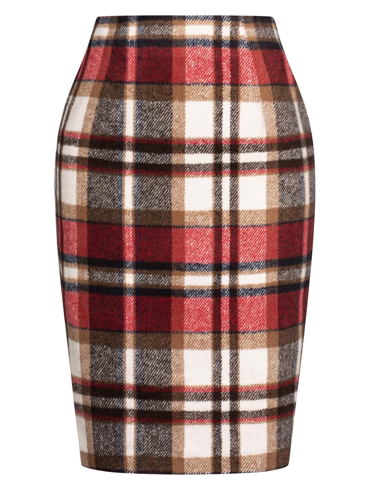 Womens Kate Kasin Wool Plaid Pencil Skirt Slit High Waist