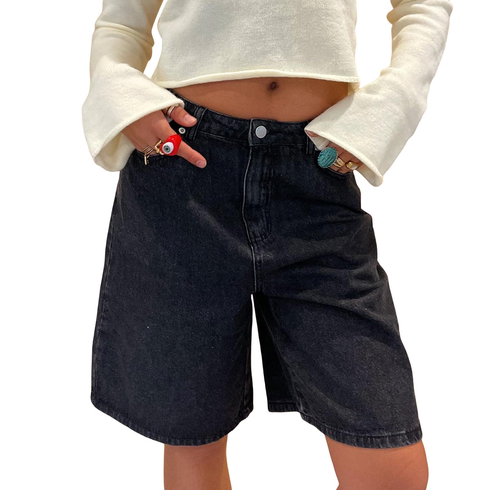Winioder Y2K Wide Leg Denim Jean Shorts for Women