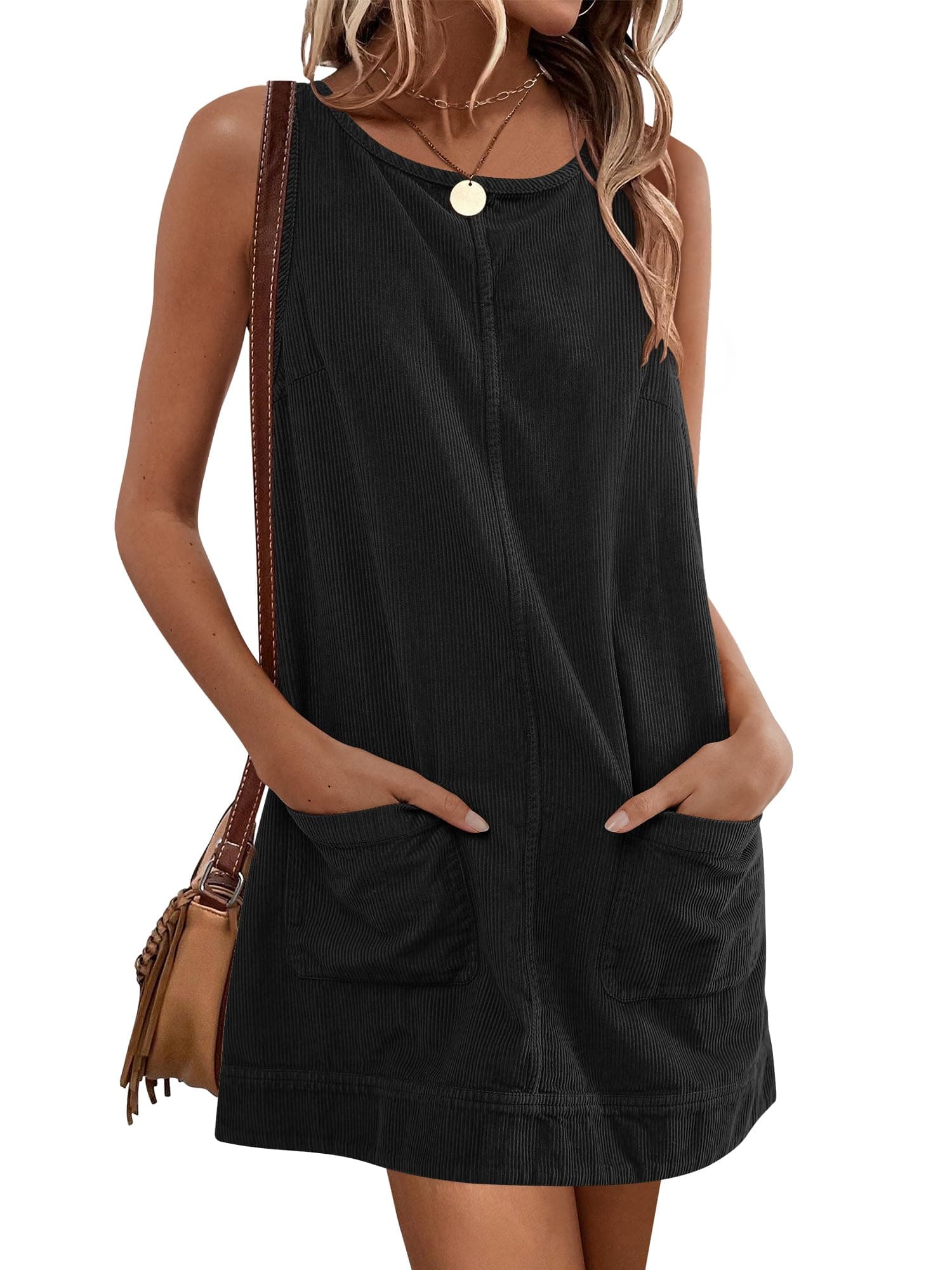 Caracilia Women's 2025 Trendy Corduroy Overall Mini Dress