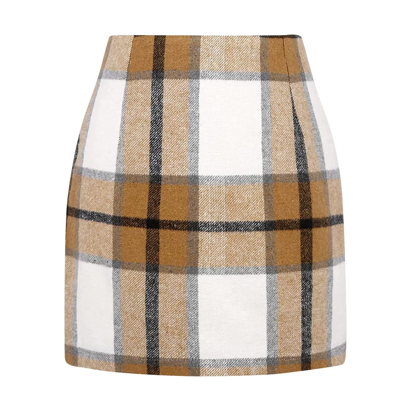 Womens High Waisted Wool Plaid Mini Skirt