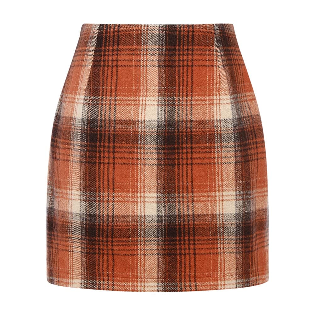 Kinghua Women's High-Waisted Wool Plaid Mini Skirt