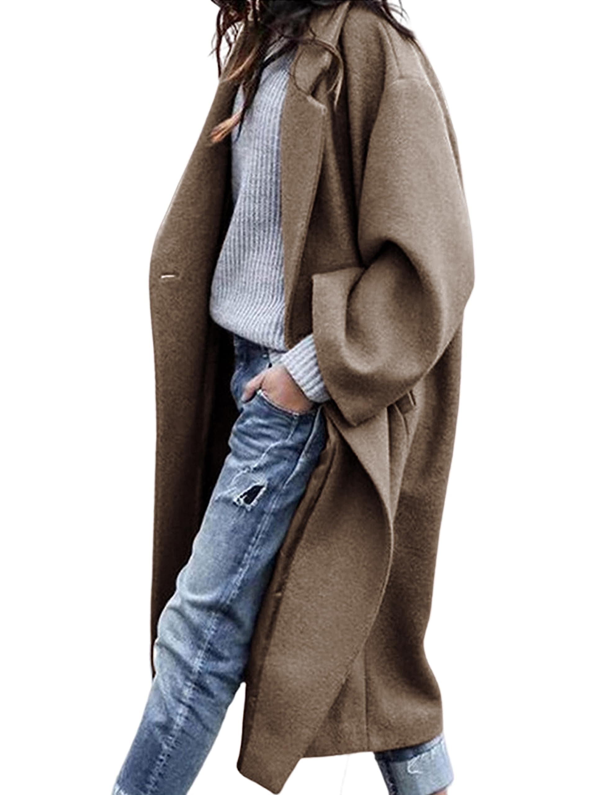 UANEO Women's Oversized Wool Blend Double Breasted Trench Overcoat Winter