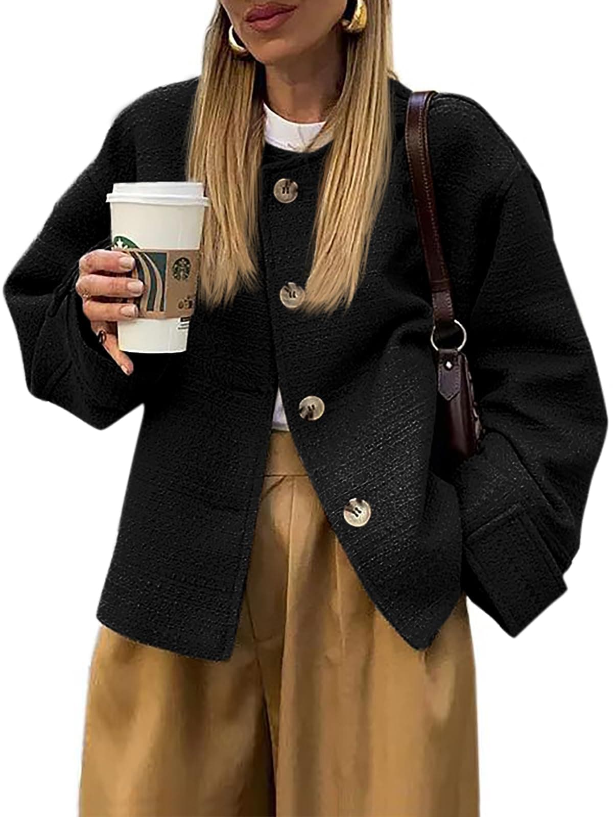 2024 Fall Women's Long Sleeve Tweed Blazer with Pockets