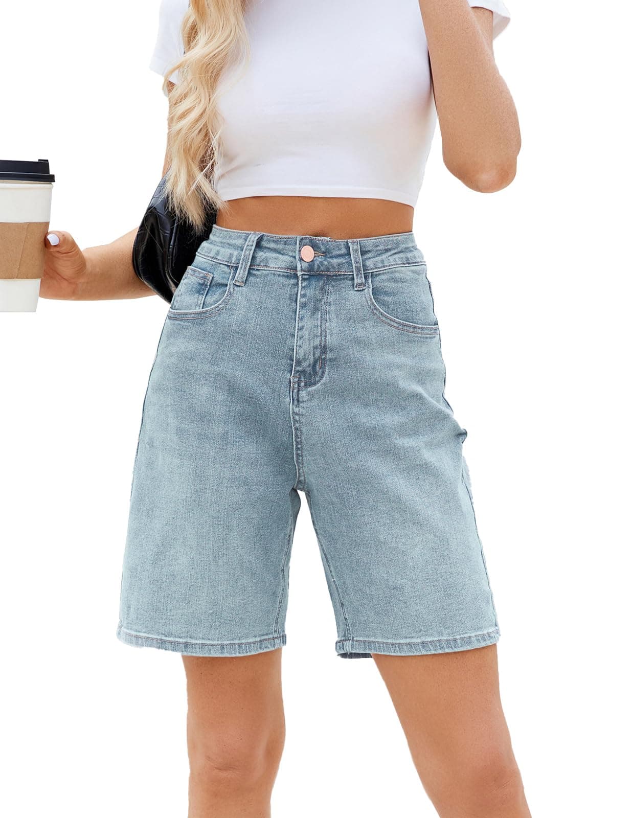 TOSATISFINE Women's High-Waisted Stretch Jean Shorts