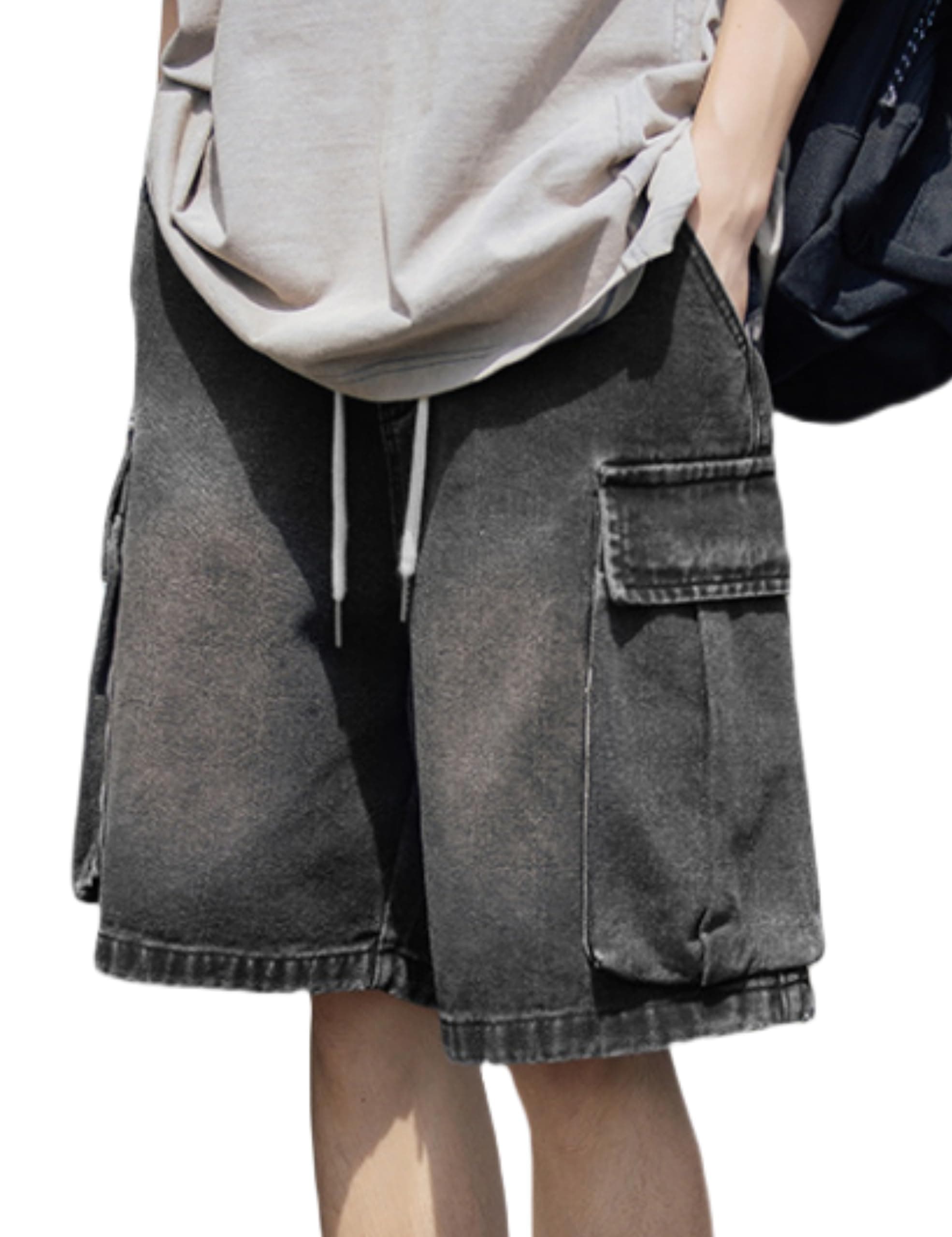 VOLYMOON Y2K Baggy Jeans Shorts for Men Hip Hop Grunge