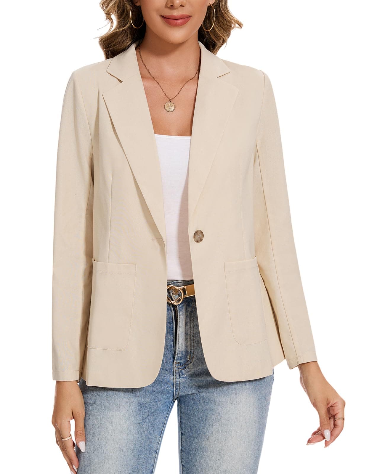 MINTLIMIT Women's Linen-Cotton Blazer Jacket with Pockets