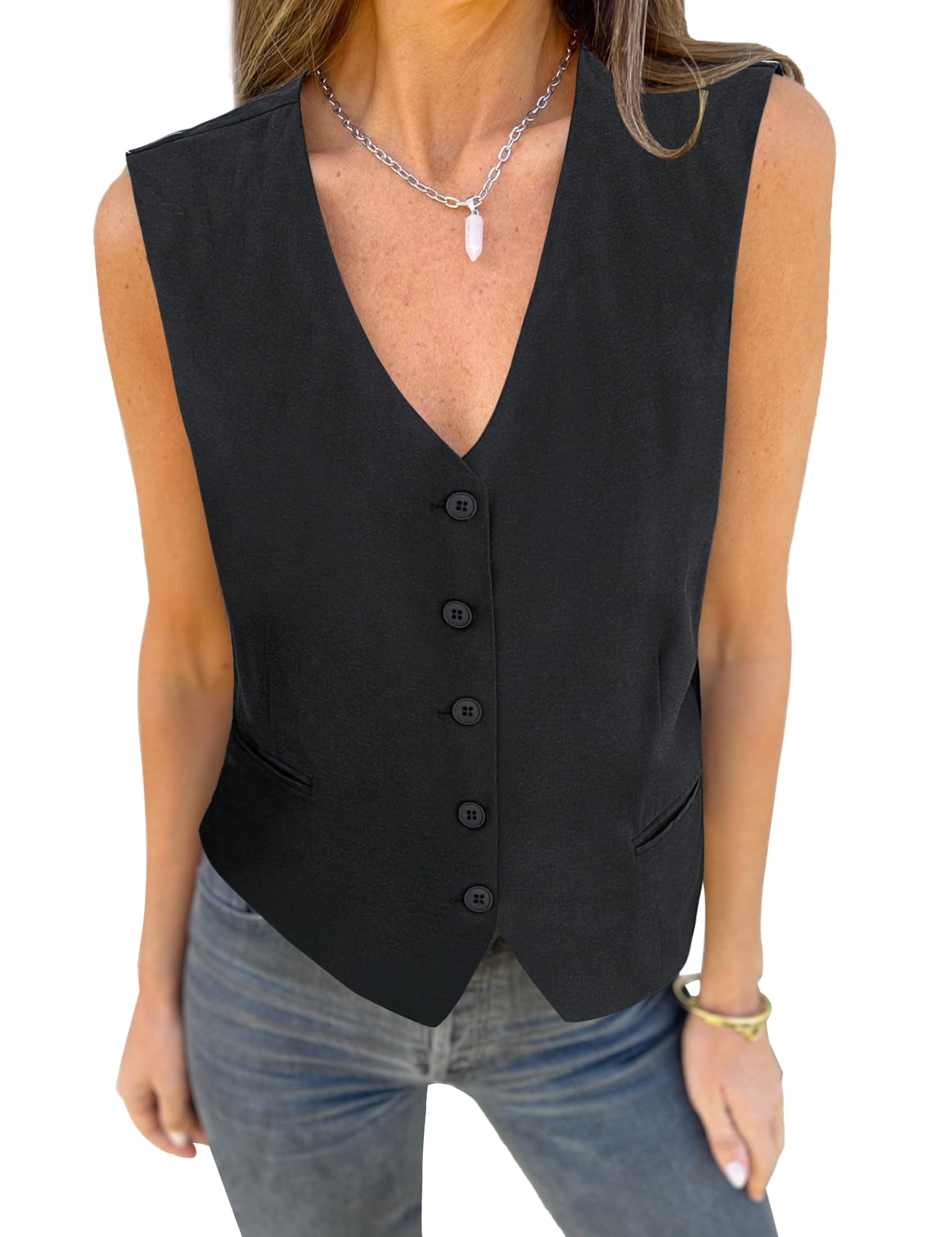Luvamia Women's Linen Blazer Vest - Fashion Casual Top