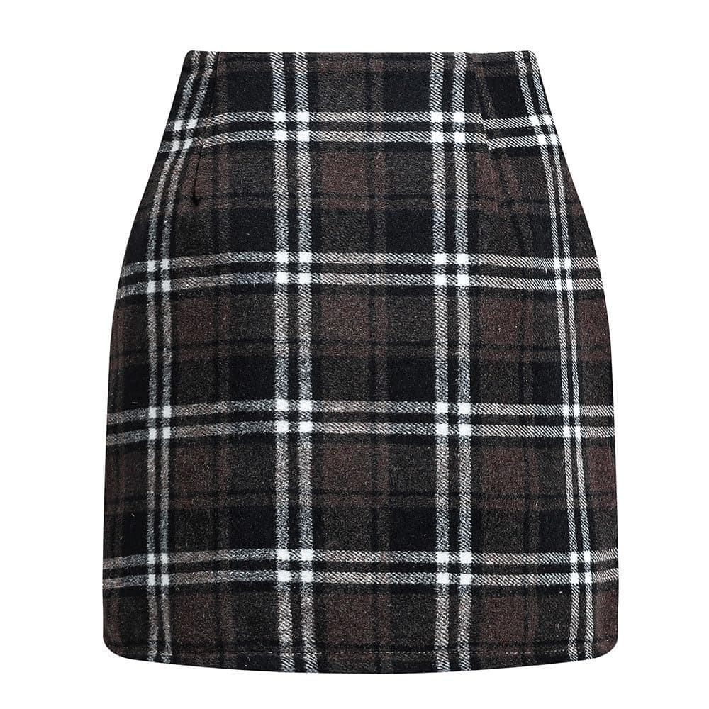 Astreeas High-Waist Wool Plaid Mini Skirt for Women