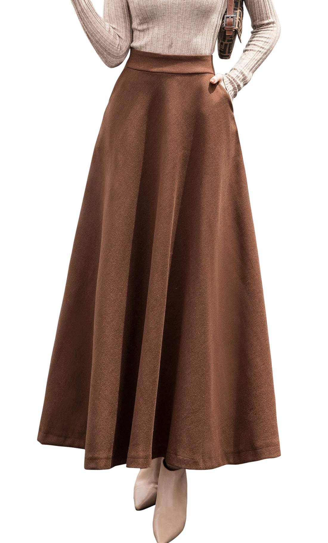 Women's Wool A-Line Maxi Skater Skirt for Fall Winter