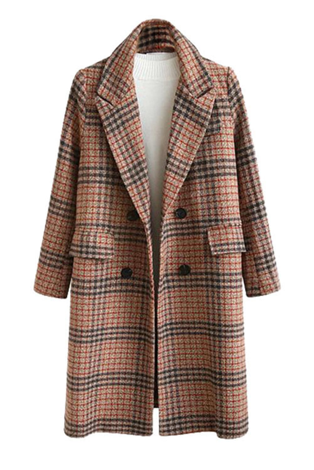 CHARTOU Women's Winter Oversize Woolen Plaid Peacoat Jacket