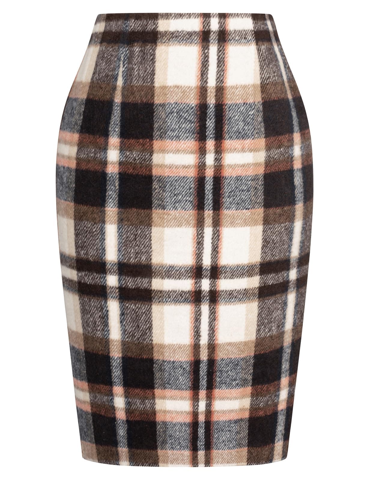 Women's High-Waist Wool Plaid Pencil Skirt for Fall and Winter