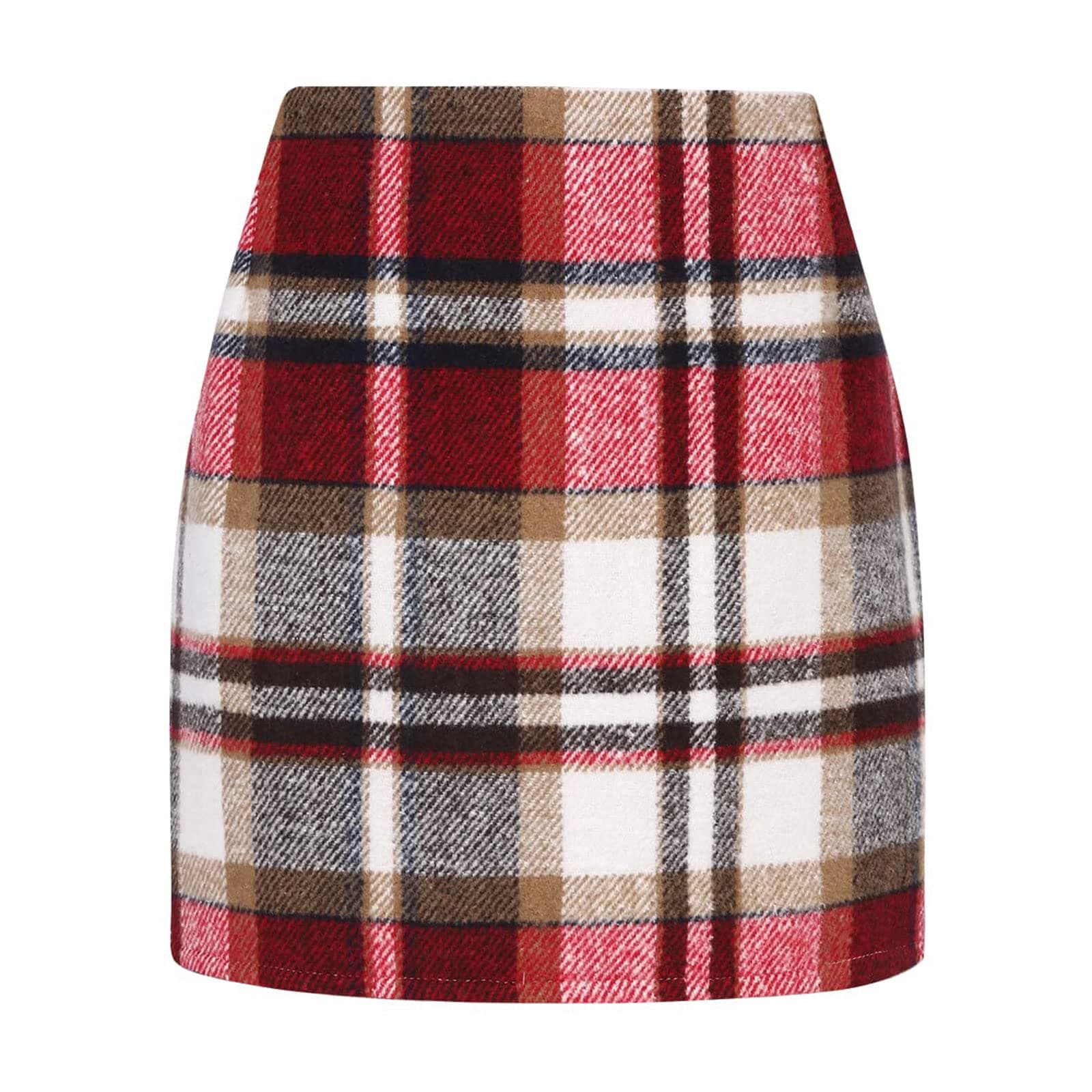 Yuemengxuan Women's Wool Plaid High Waist A-line Skirt