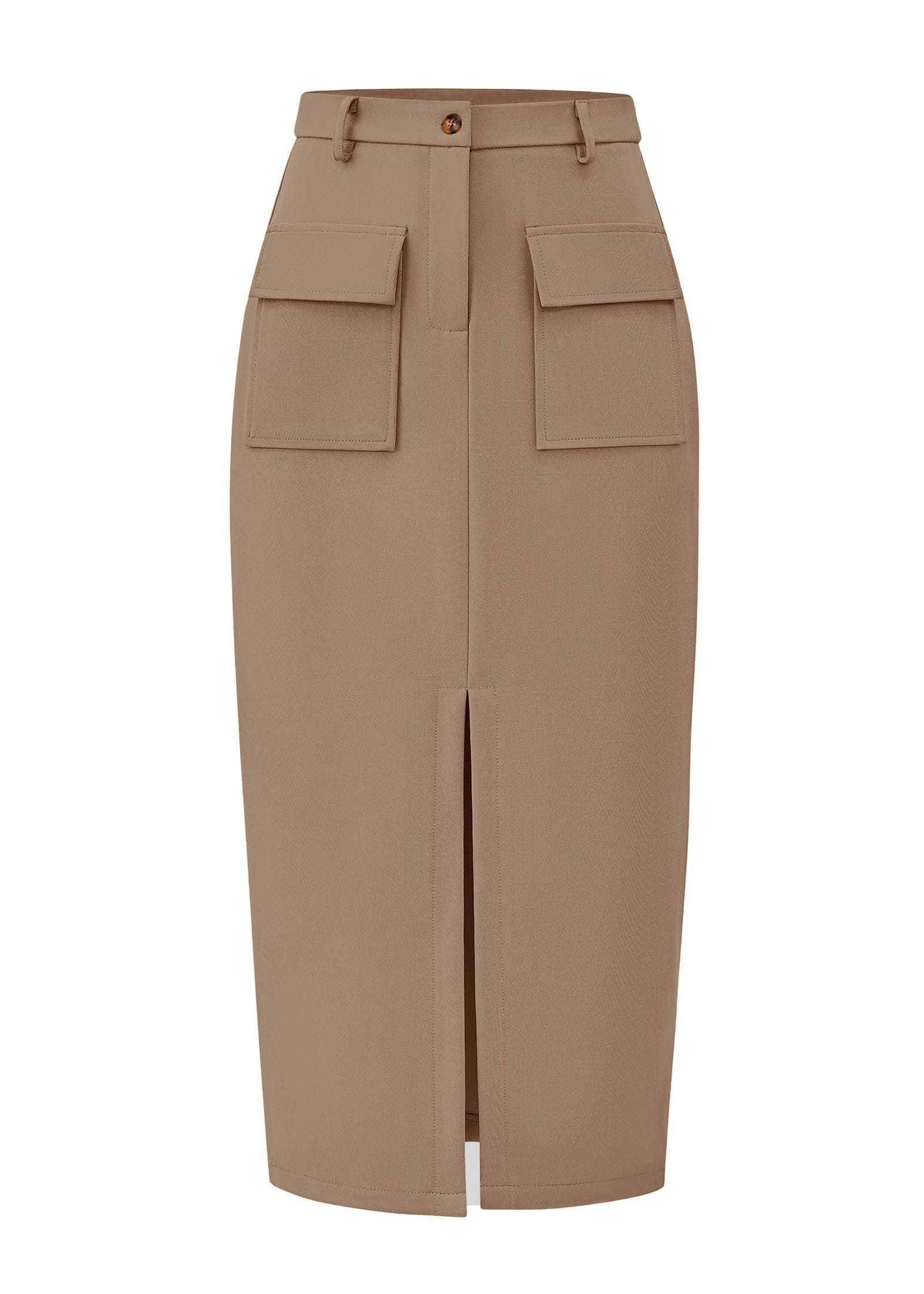 KIRUNDO Women's High-Wasted Cargo Midi Skirt