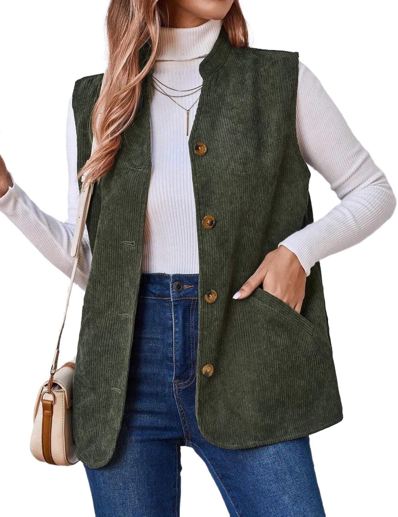 IDEALSANXUN Women's Corduroy Vest for Fall Winter Casual Button-Up Sleeveless Tops