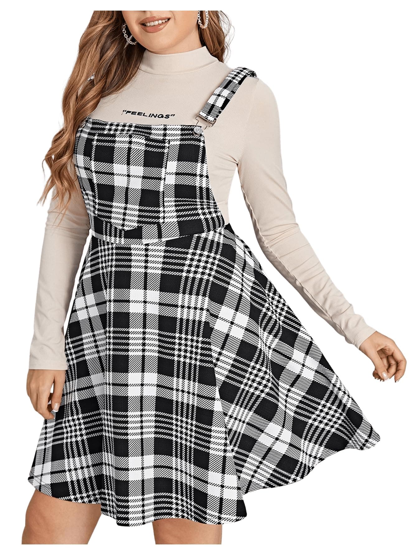 OYOANGLE Women's Plus Size Casual A-line Pinafore Swing Dress with Adjustable Straps