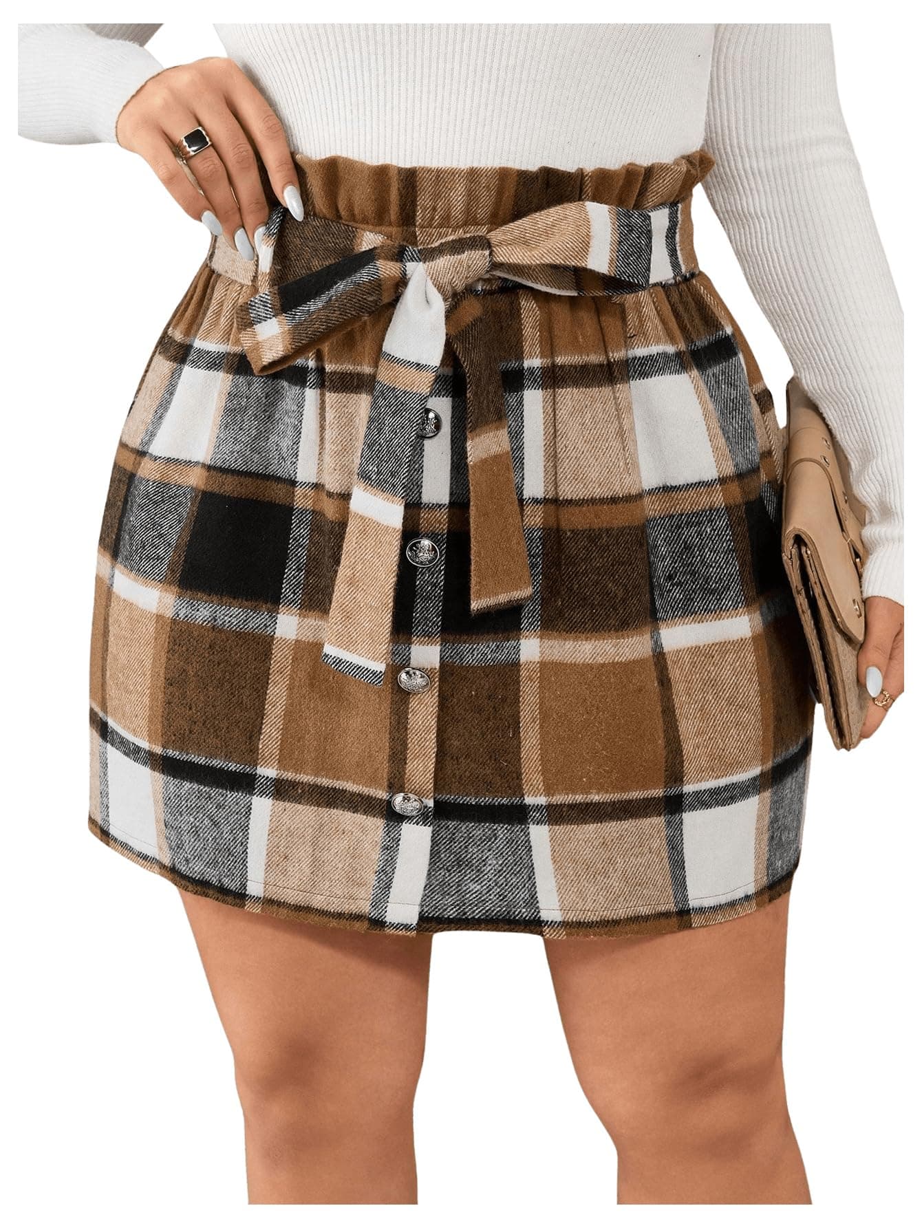 SweatyRocks Women's Plus Size Plaid Flannel Mini Skirt with Elastic Waists