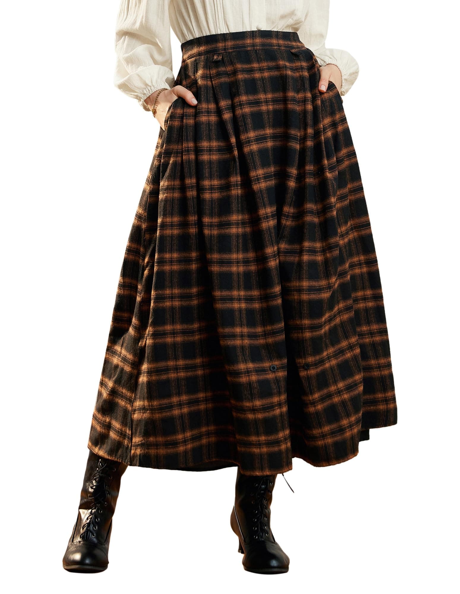Scarlet Plaid High-Waist Skirt for Women with Pockets