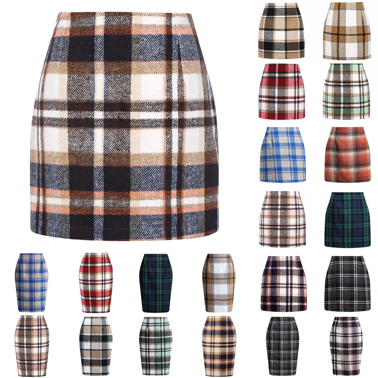 Women's High Waist Wool Plaid Skirt for Fall/Winter 2024