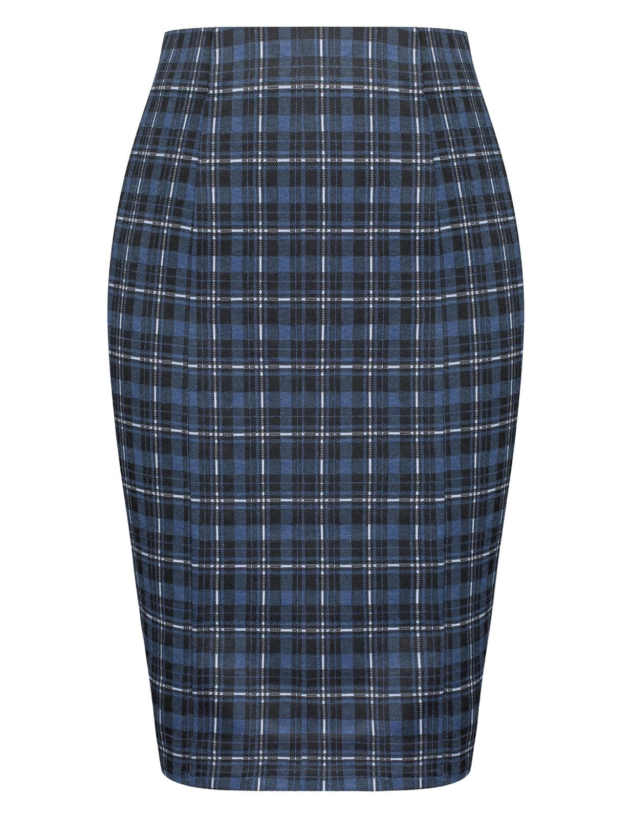 Kasin Women's Knee-Length Elastic Waist Stretch Plaid Business Skirt