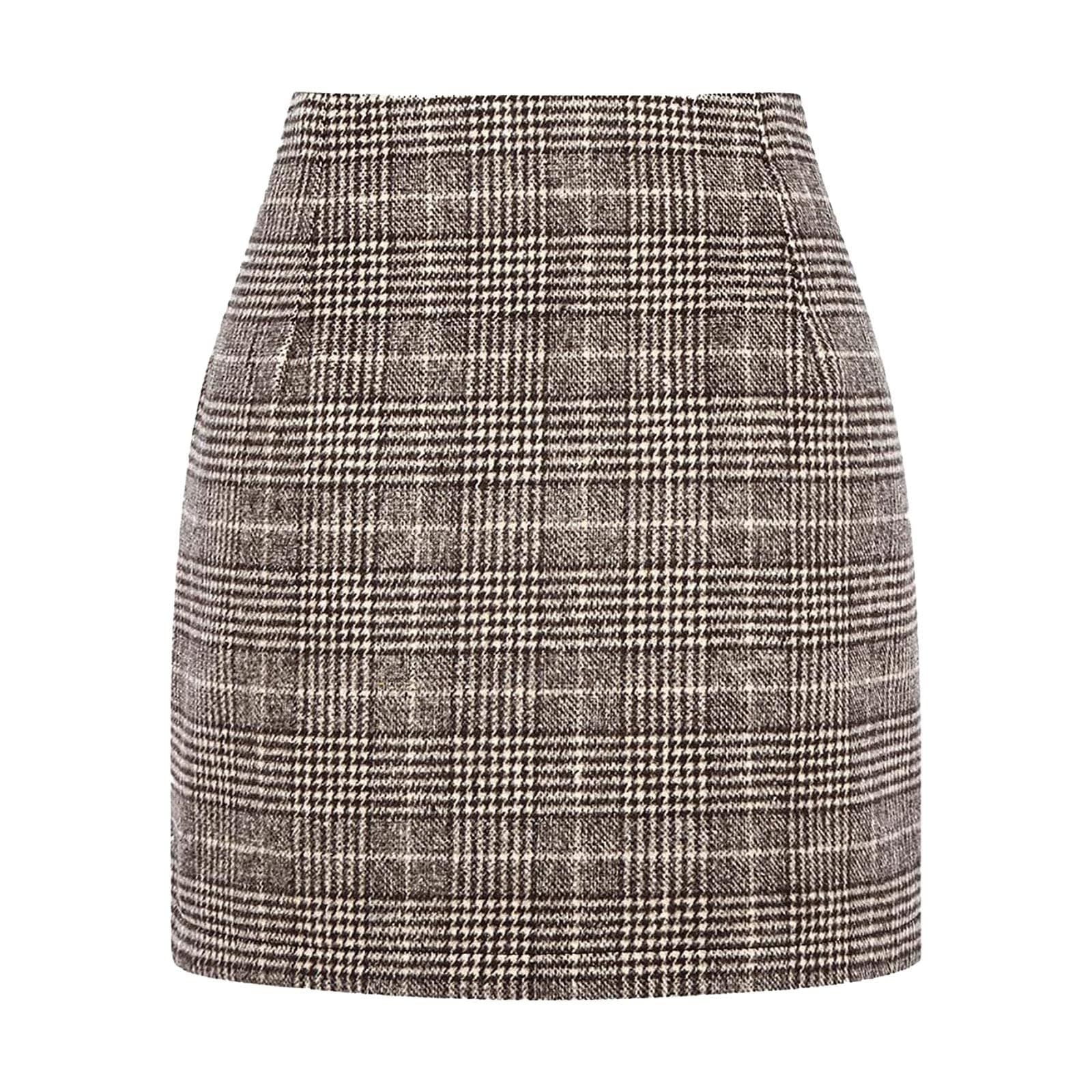 High Elastic Waist Plaid Mini Skirt Zipper Closure Above Knee Vintage
